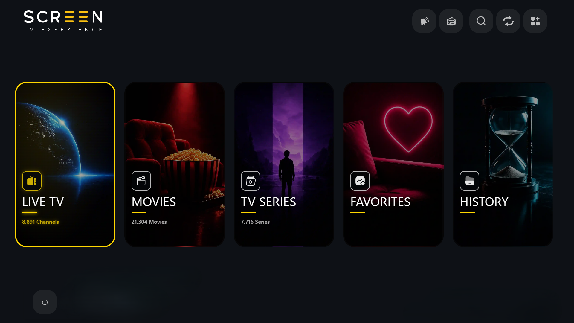Lecteur IPTV Screen TV affiché sur un téléviseur